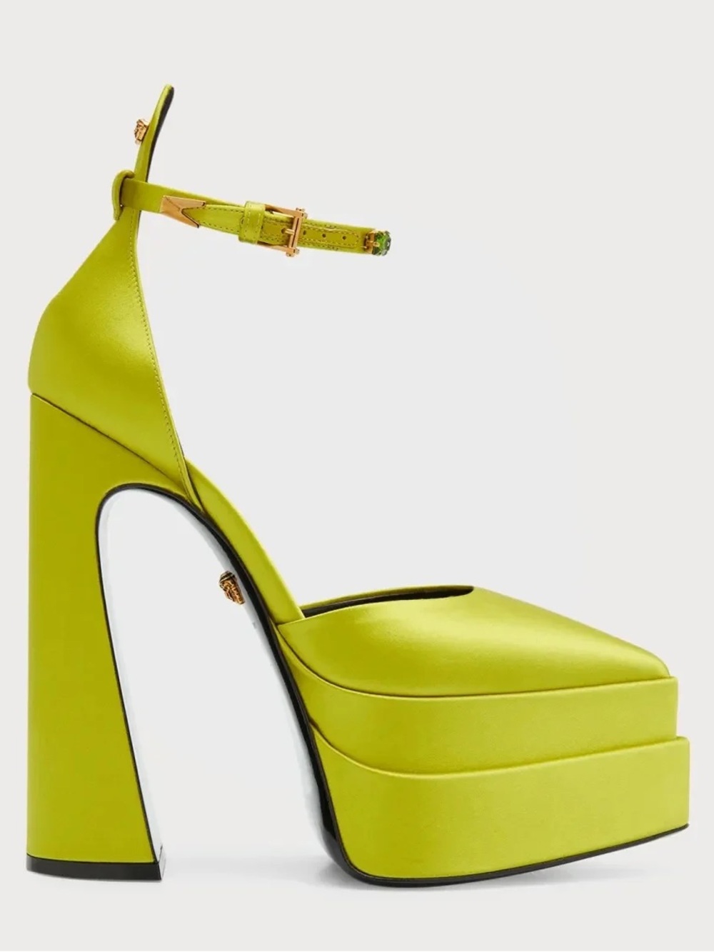 Versace Olive Green Platform Ankle-Strap Pumps with Embellished Buckle